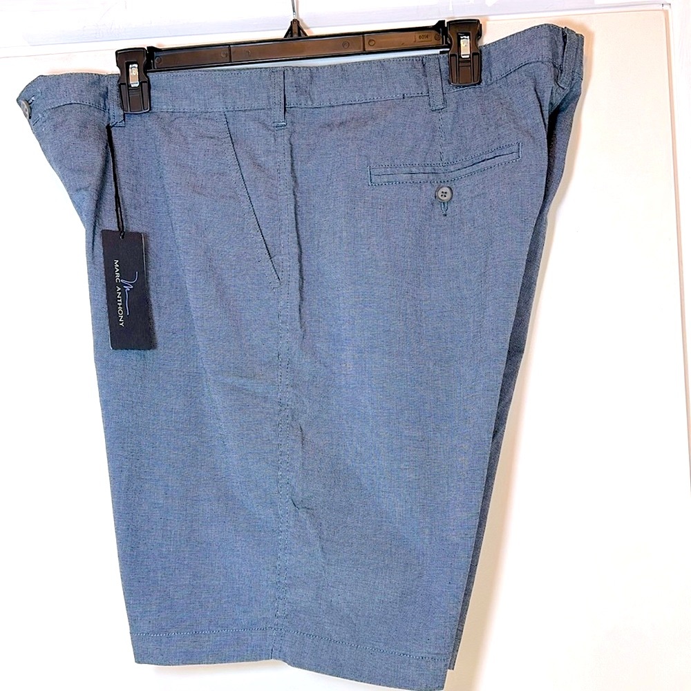Marc Anthony Heather Blue Flat Front Slim Fit Cotton Stretch Twill Shorts 42 NWT - Picture 3 of 7